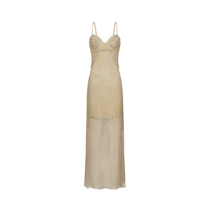 Delphine crystal-embellished gold midi dress
