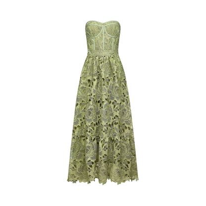 Inès lace floral embroidered cut-out midi dress
