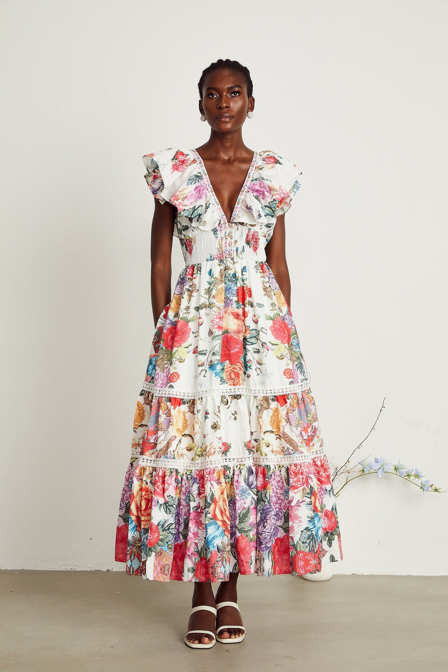 Claire floral-print ruffled midi dress