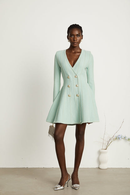 Célestine green ribbed-knit flared mini dress