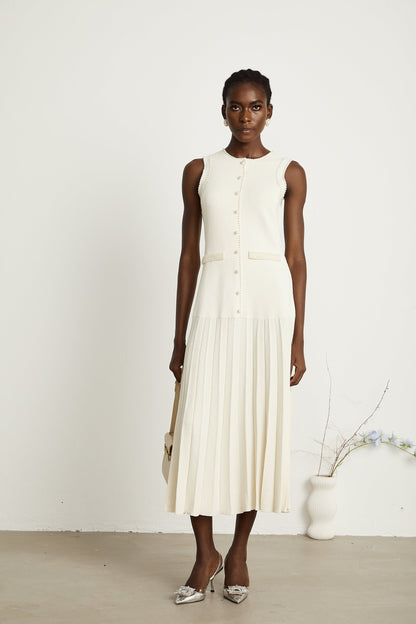 Léocadie white knitted faux-pearl midi dress