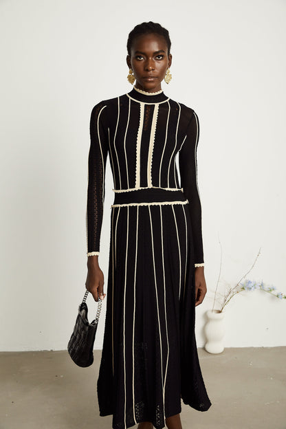 Maëlys black vertical-stripe netted maxi dress
