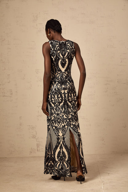 Annie sequin-embellished mesh maxi dress