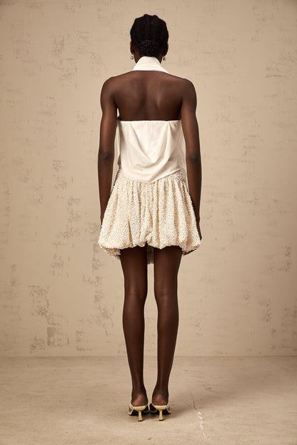 Maeva white halterneck floral-appliqué top