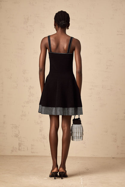 Éliane black studded flared knit mini dress