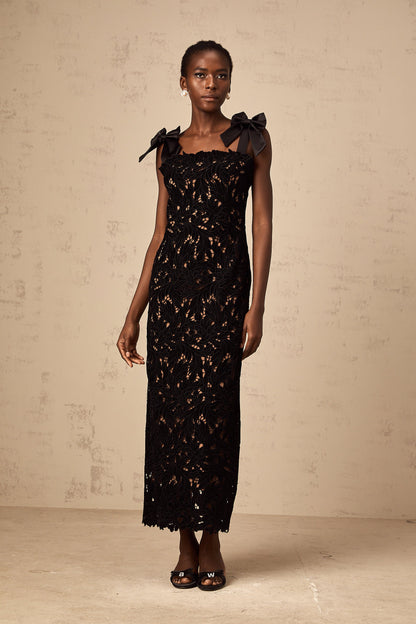 Eloise black floral embroidery maxi dress