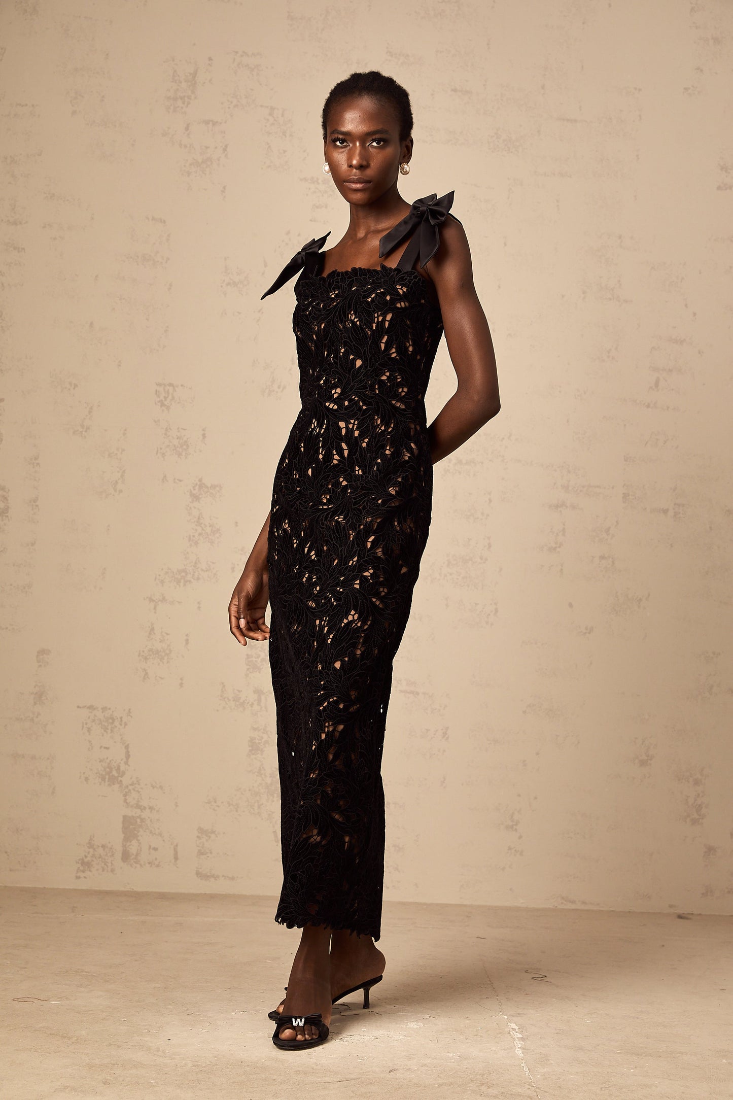 Eloise black floral embroidery maxi dress