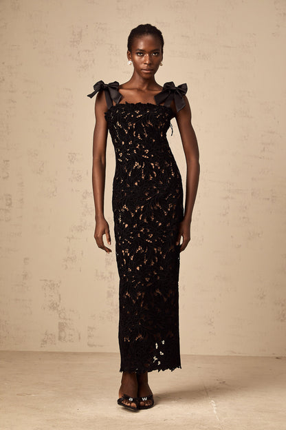 Eloise black floral embroidery maxi dress