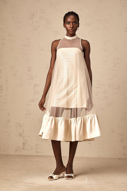 Josette tulle-panel sequined layered midi dress