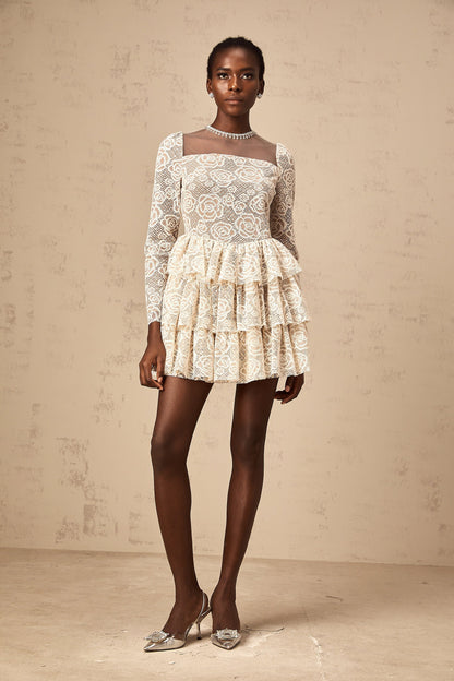 Hippolyte neutrals floral-embroidery mini dress