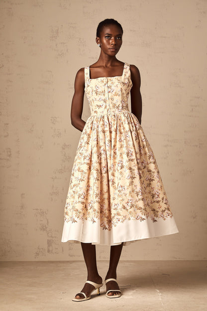 Alizée yellow floral-print buttoned midi dress