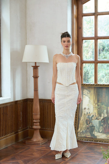 Margot white embroidered top & skirt matching set