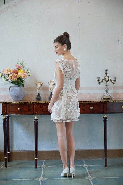 Maïa white floral-embroidered lace mini dress