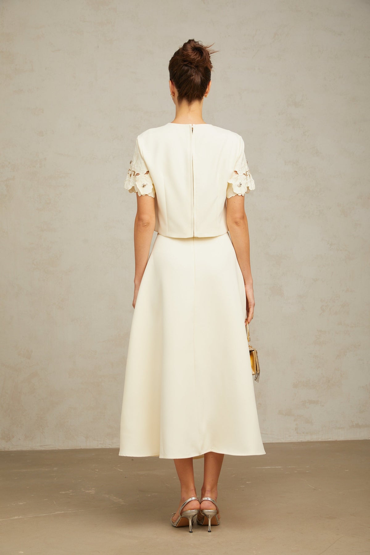 Coralie neutrals 3D-petal top & skirt matching set