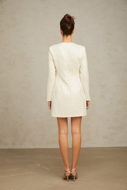 Angélique white sequined tweed mini dress