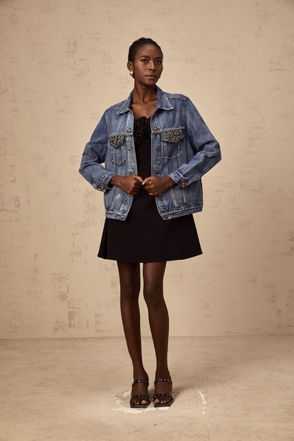 Valérie blue rhinestone-embellished denim jacket