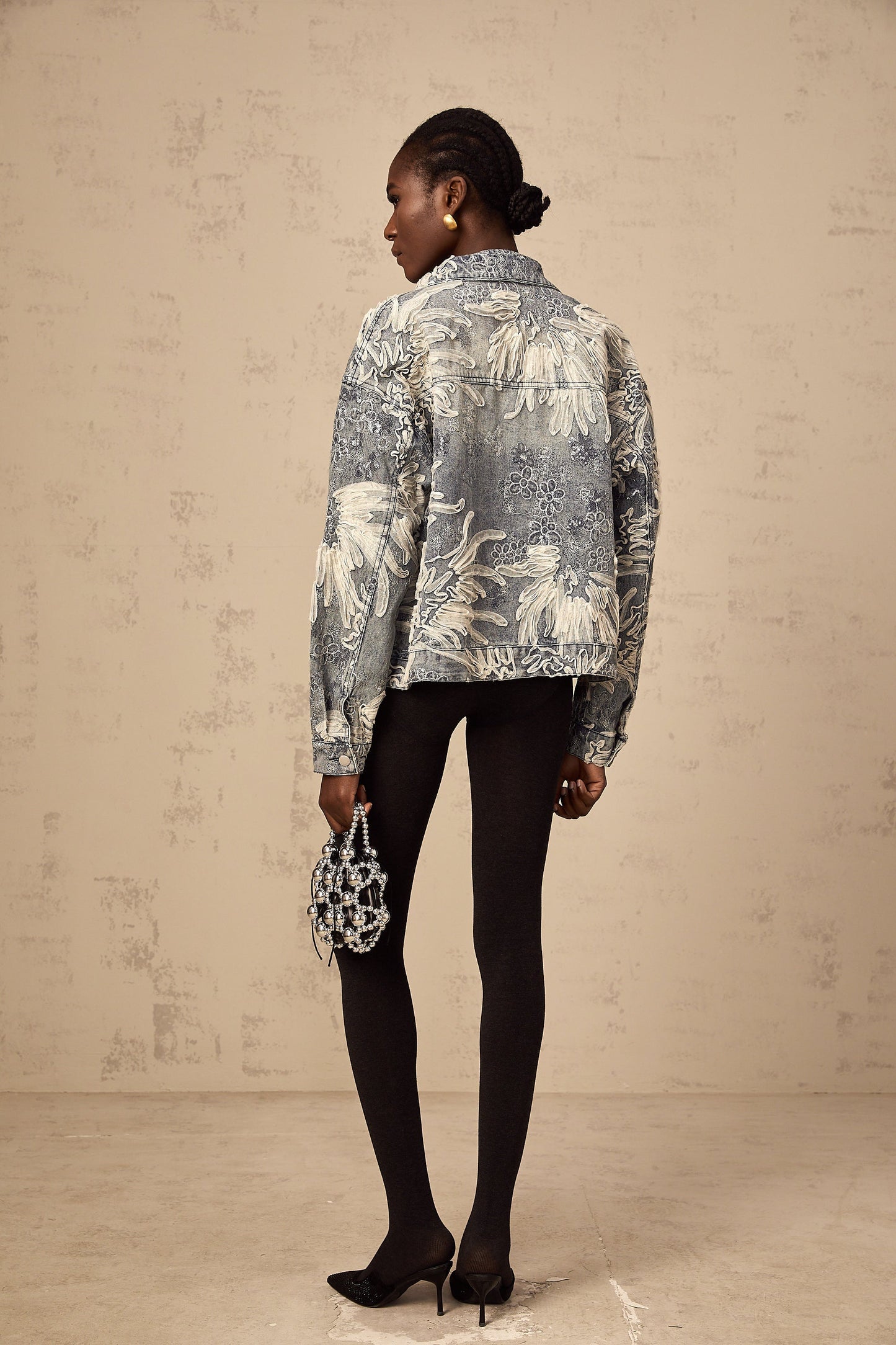 Mailys blue sequined flower-embroidery denim jacket