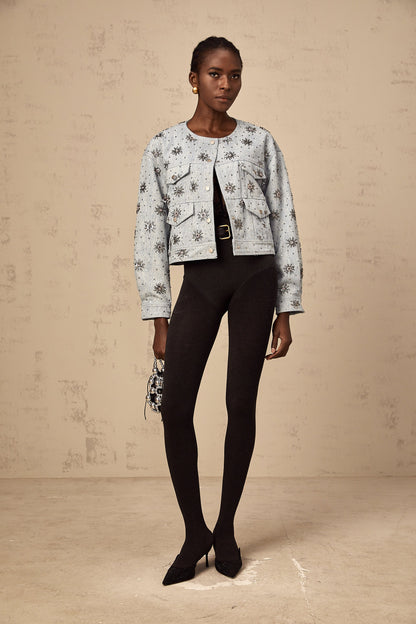 Katell blue studded sun-motif denim jacket