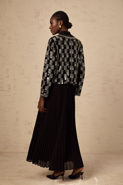 Éva check sequined cardigan & dress matching set