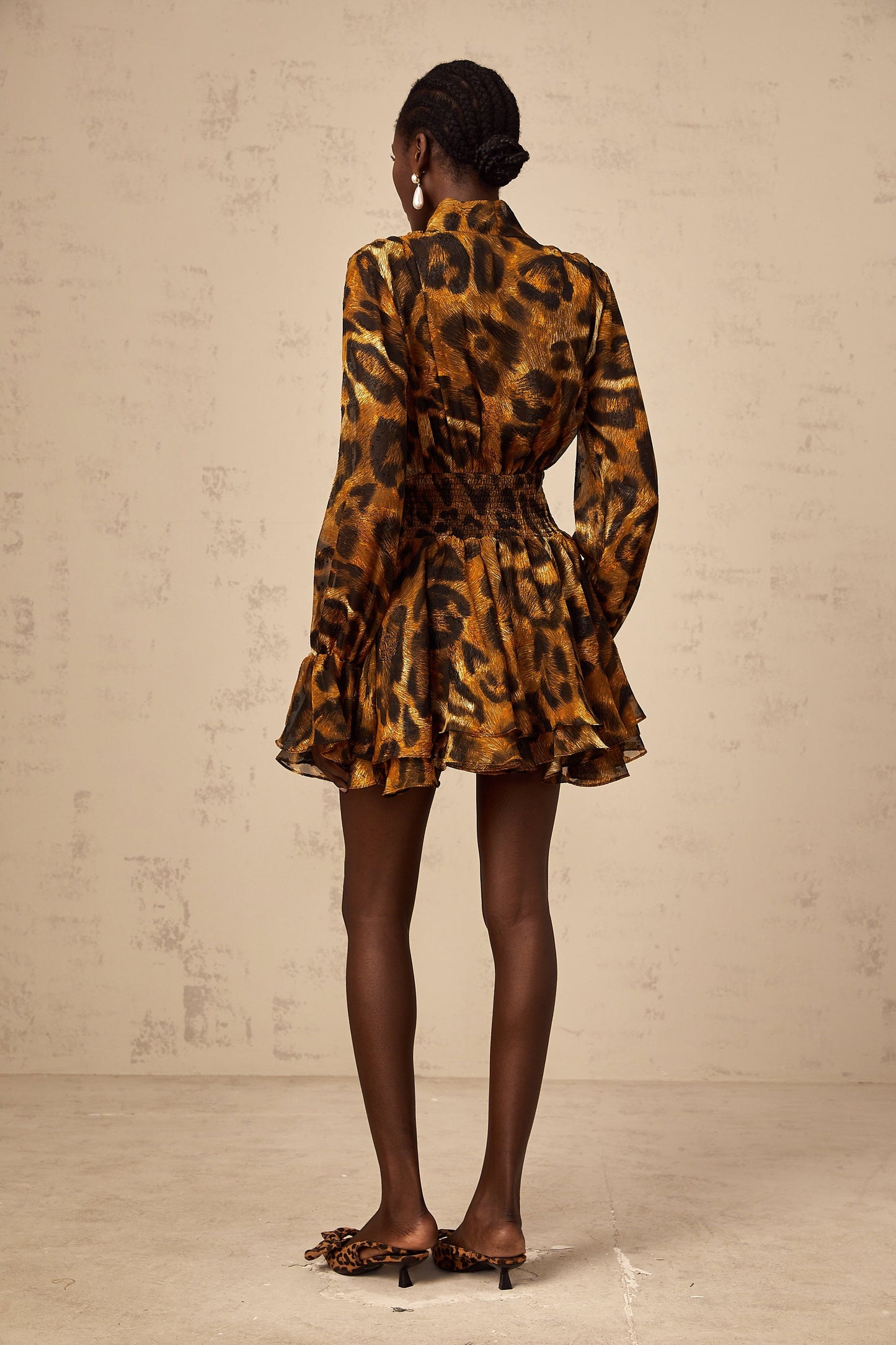 Alizée brown leopard-print flounce mini dress