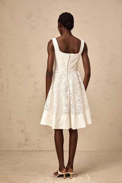 Nicolette white floral-lace midi dress