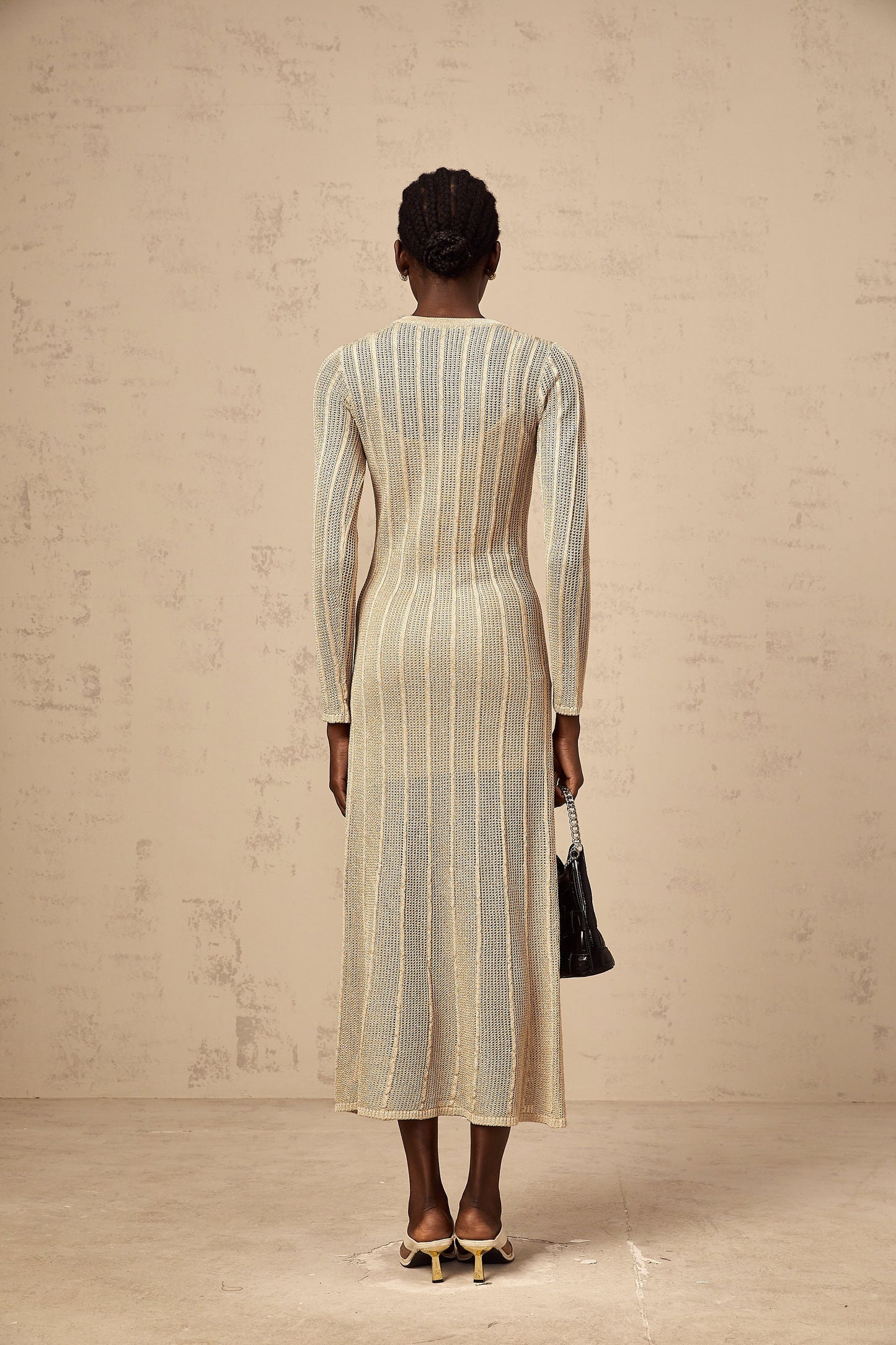 Honorine khaki fitted knit midi dress