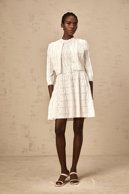 Esmée white ruffled knitted cardigan