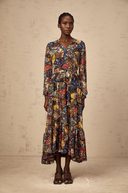 Diane brown bohemian shirring midi dress