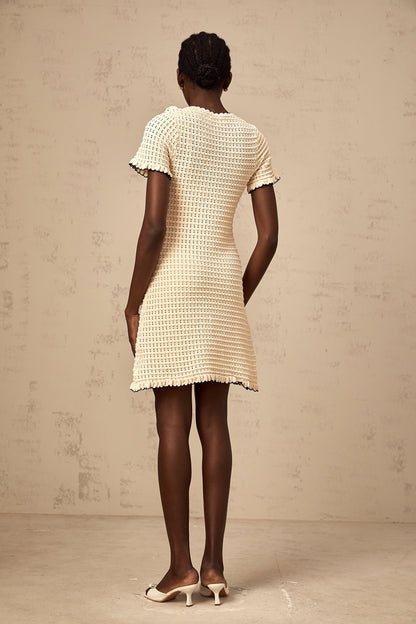Victoire neutrals ruffled pointelle-knit mini dress
