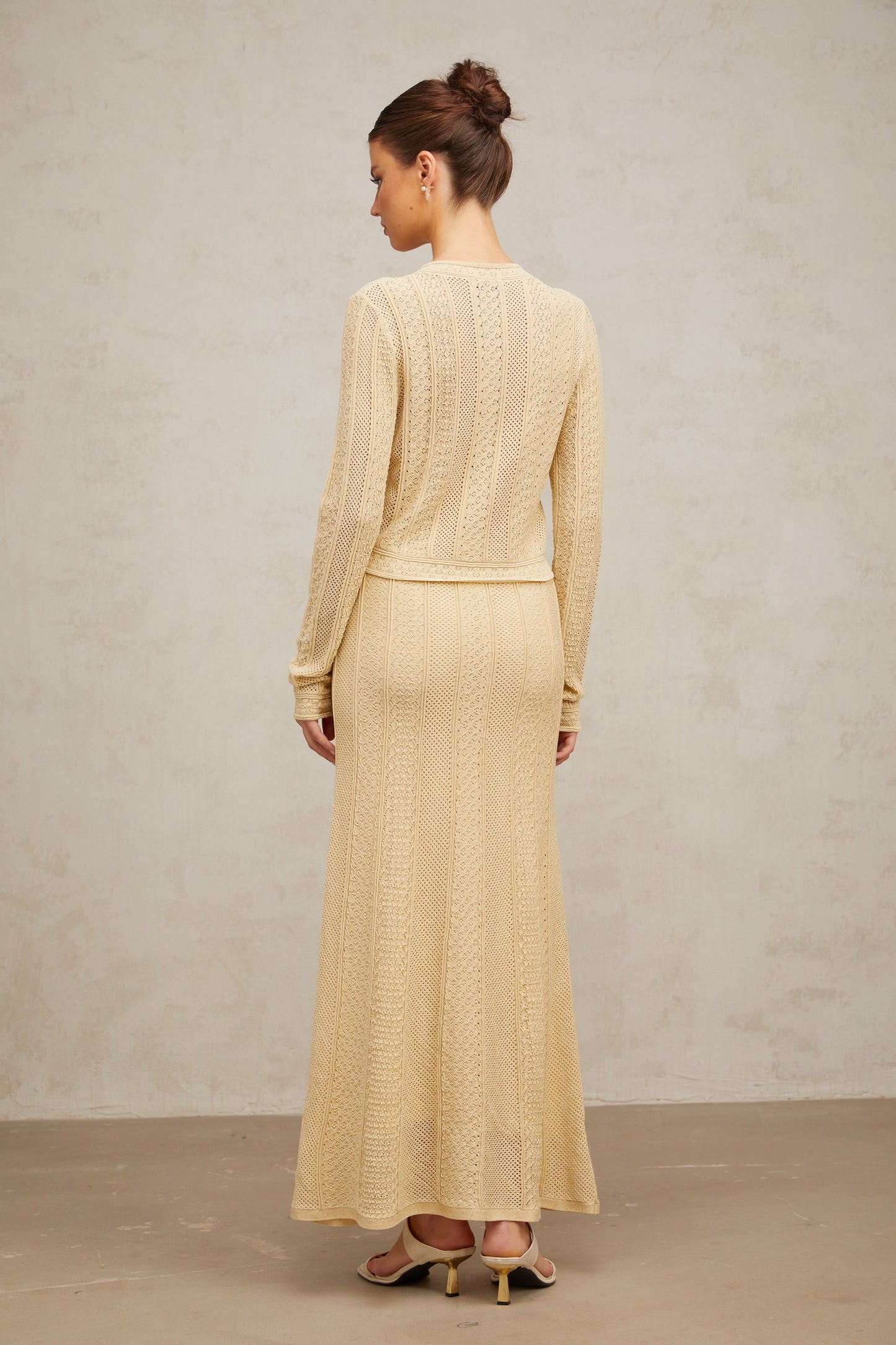 Tiphaine pointelle-knit cardigan & skirt matching set