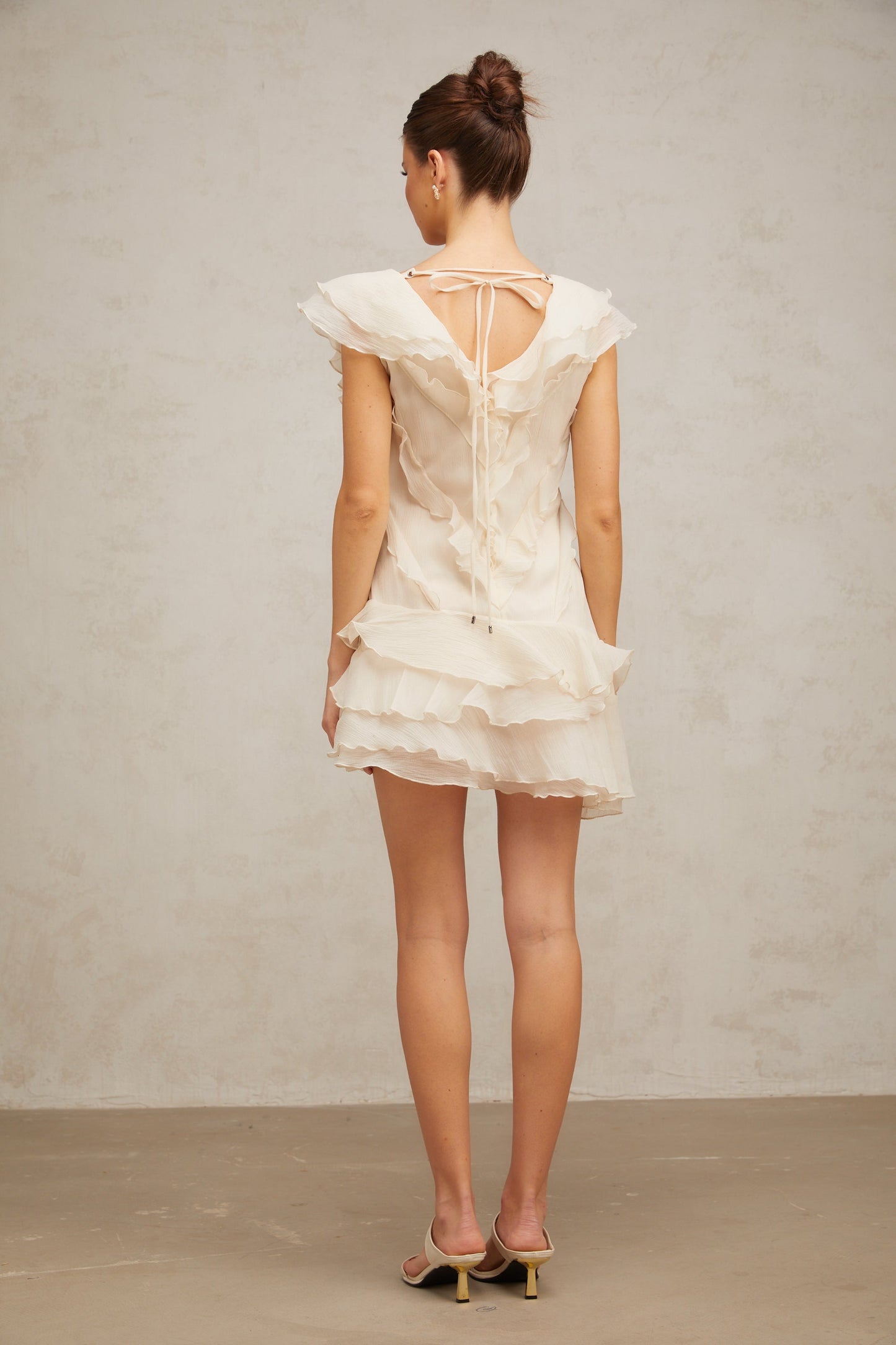 Hélène faux-flower layered ruffled mini dress