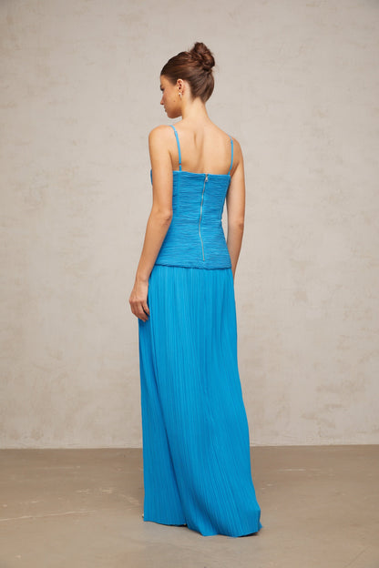 Félicie side-slit pleated maxi dress in Blue
