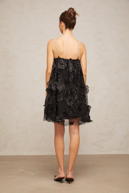 Suzette crystal-embellished floral mini dress in Black