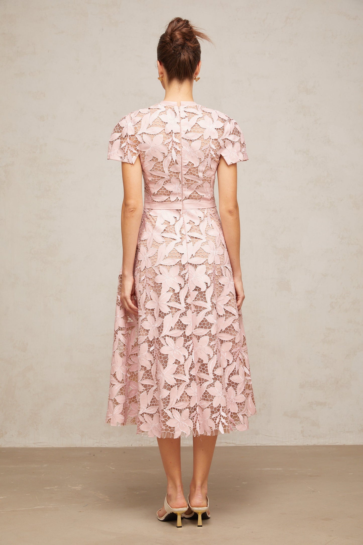 Vérane pink guipure-lace midi dress