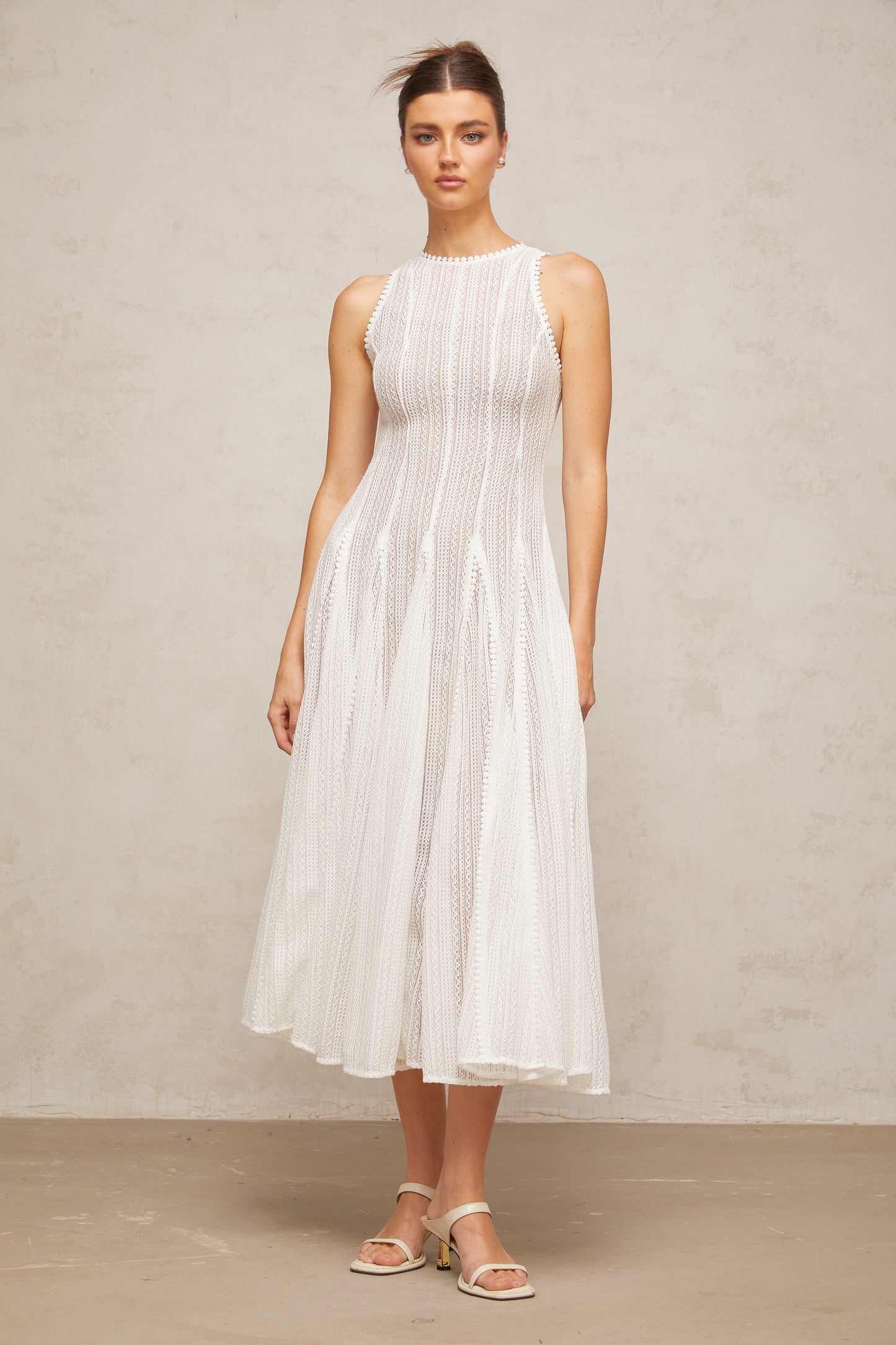 Hélène white pointelle puff midi dress
