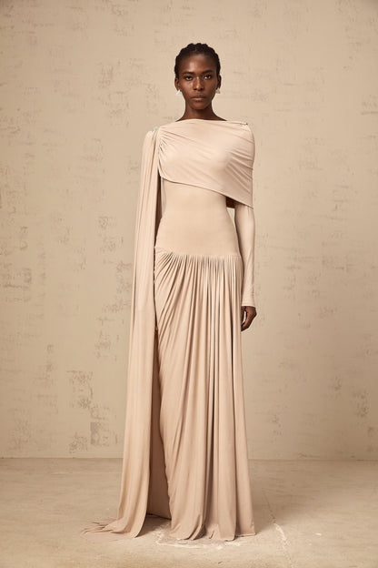 Gaëlle neutrals ribbon-design draped maxi dress