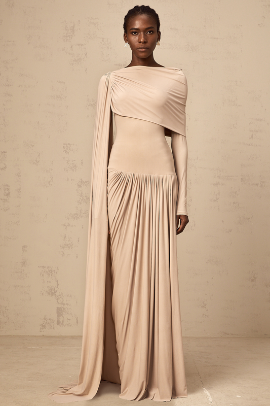 Gaëlle neutrals ribbon-design draped maxi dress