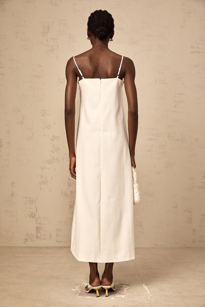 Véronique white 3d-petal sleeveless midi dress
