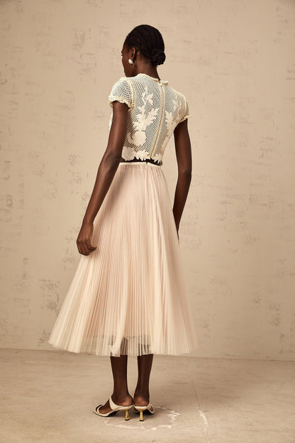 Perle neutrals floral-appliqué top & skirt matching set