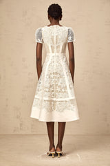 Clémence white flower-embroidery midi dress