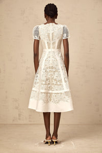 Clémence white flower-embroidery midi dress
