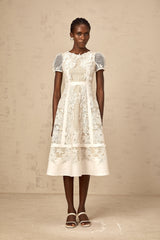 Clémence white flower-embroidery midi dress
