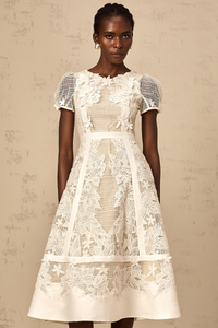 Clémence white flower-embroidery midi dress