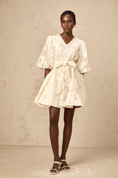 Osanne neutrals floral-jacquard flared mini dress
