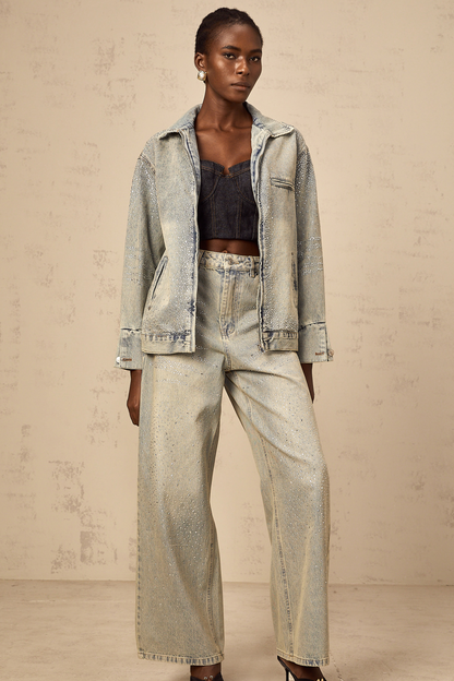 Irina light-blue rhinestone denim matching set