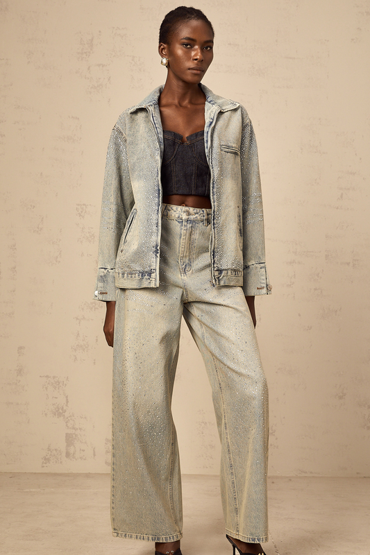 Irina light-blue rhinestone denim matching set