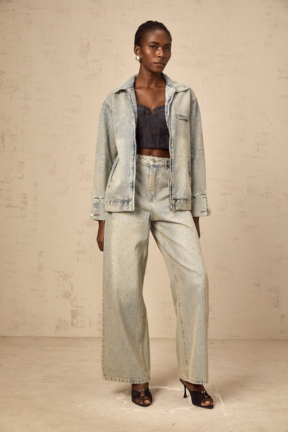 Irina light-blue rhinestone denim matching set