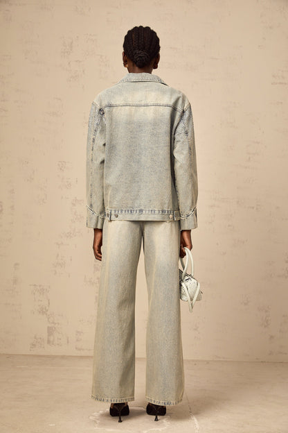 Irina light-blue rhinestone denim matching set