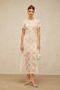 Célia floral-lace midi dress in White