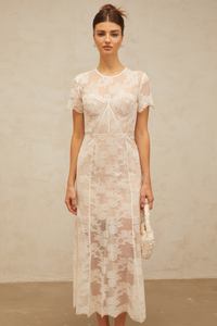 Célia floral-lace midi dress in White